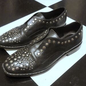Studded Black Leather Women's Loafers